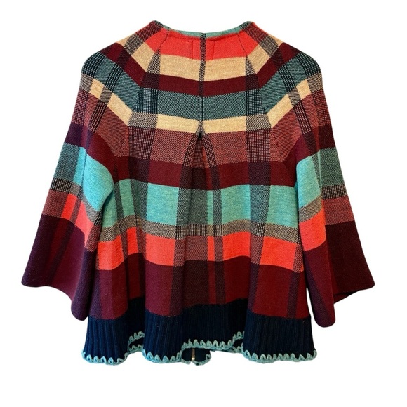 Anthopologie HWR Monogram Wool Blend Red Plaid Swing Cardigan Zip size Small - Picture 6 of 13